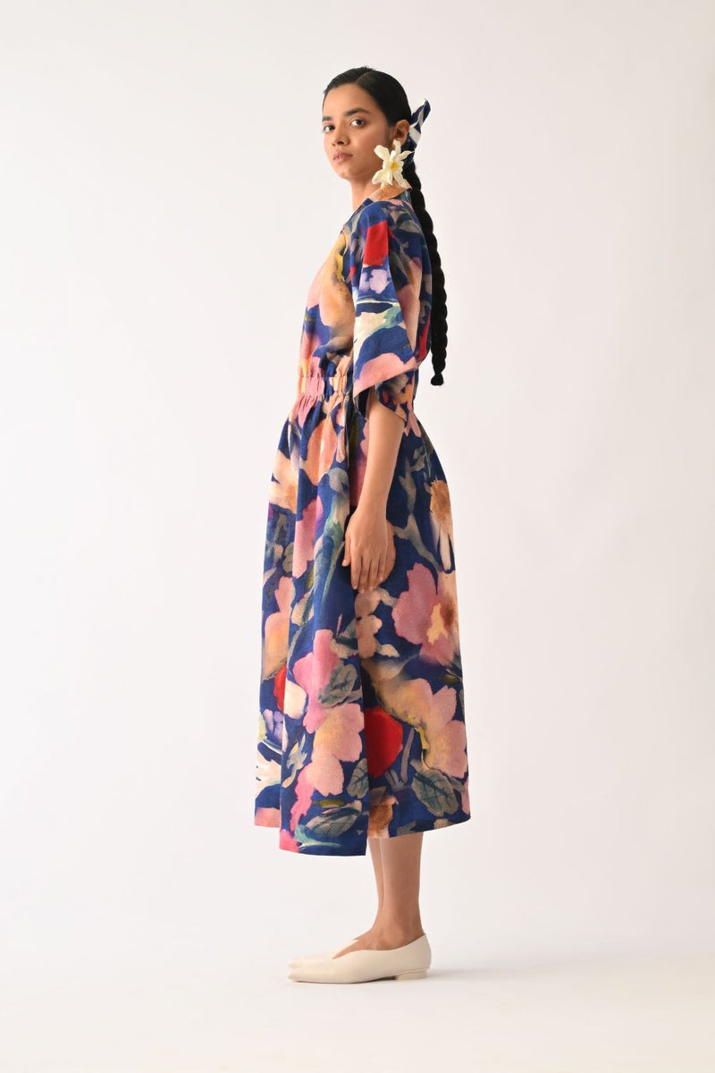 Liberty RB Poem Dress cotton dress by O'Frida in royal blue for women in Singapore