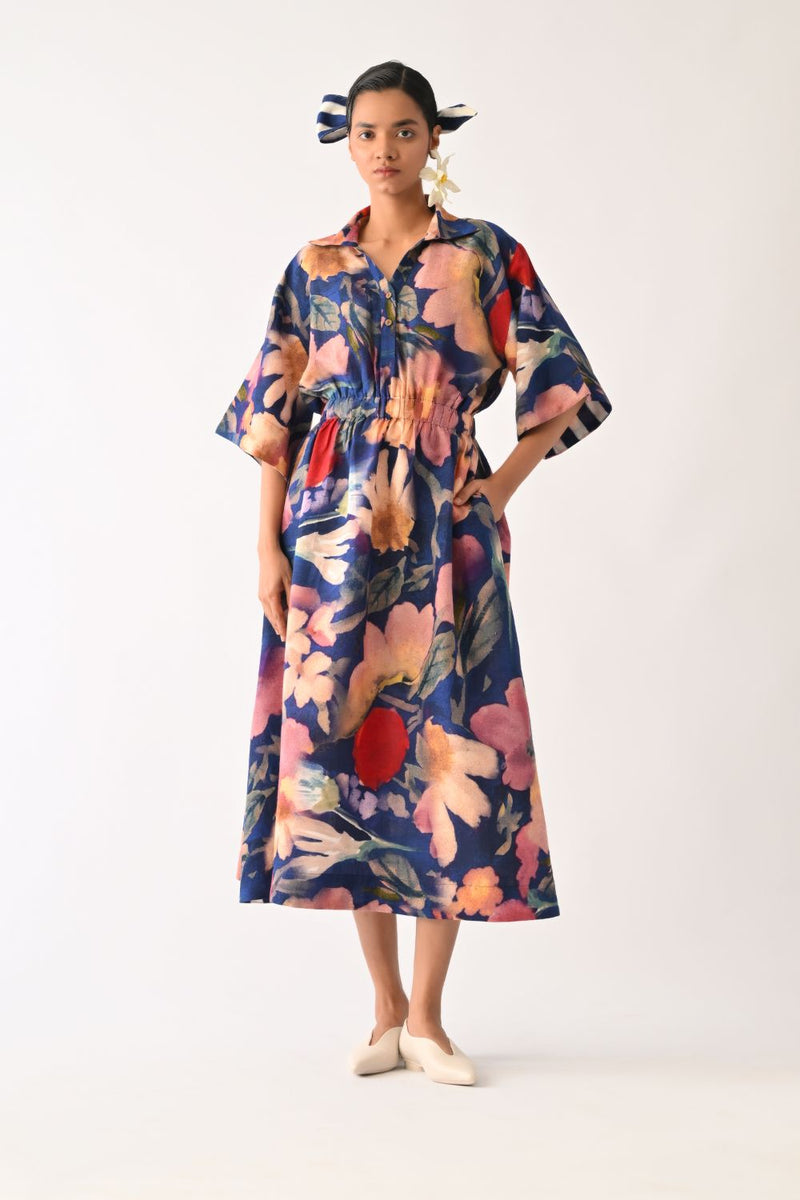 Liberty RB Poem Dress cotton dress by O'Frida in royal blue for women in Singapore