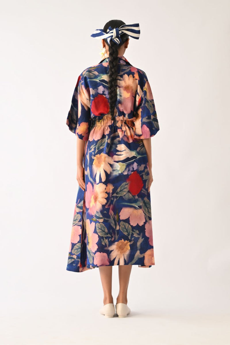 Liberty RB Poem Dress cotton dress by O'Frida in royal blue for women in Singapore