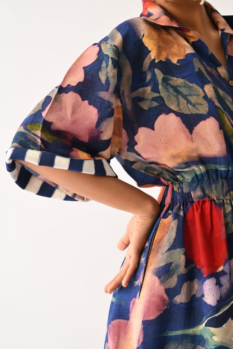 Liberty RB Poem Dress cotton dress by O'Frida in royal blue for women in Singapore
