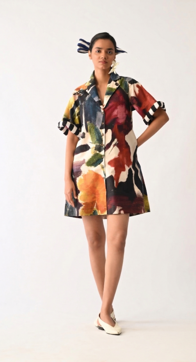 Noir Trench Aline Short Dress cotton dress by O'Frida in multicolour for women in Singapore