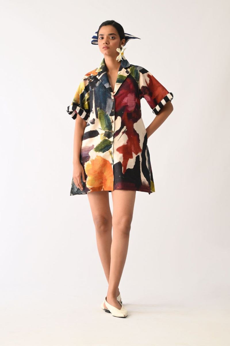 Noir Trench Aline Short Dress cotton dress by O'Frida in multicolour for women in Singapore
