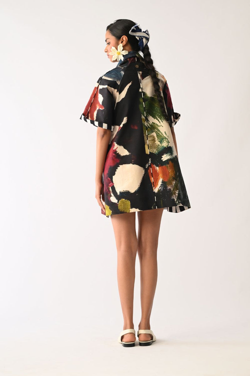 Noir Trench Aline Short Dress cotton dress by O'Frida in multicolour for women in Singapore