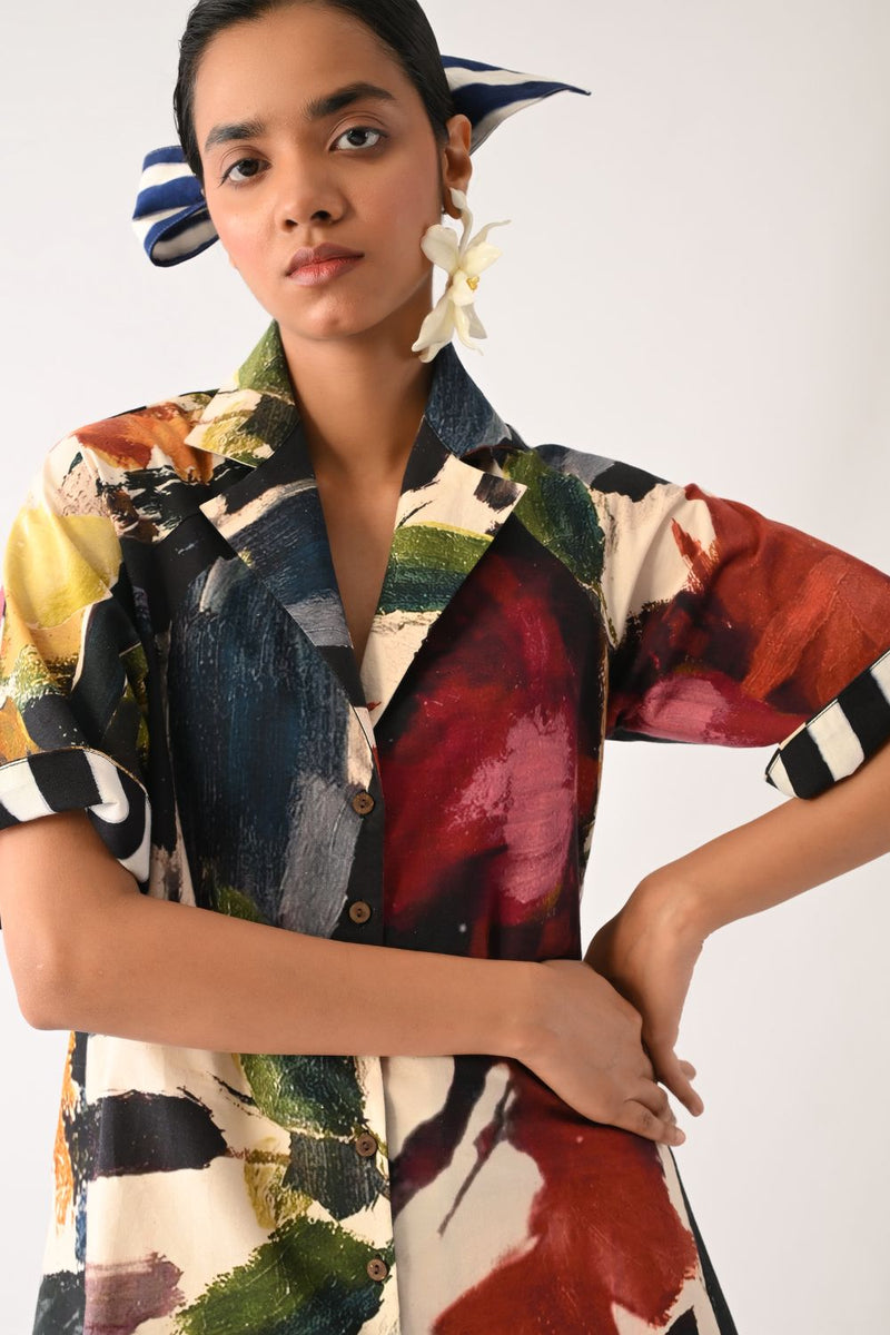 Noir Trench Aline Short Dress cotton dress by O'Frida in multicolour for women in Singapore