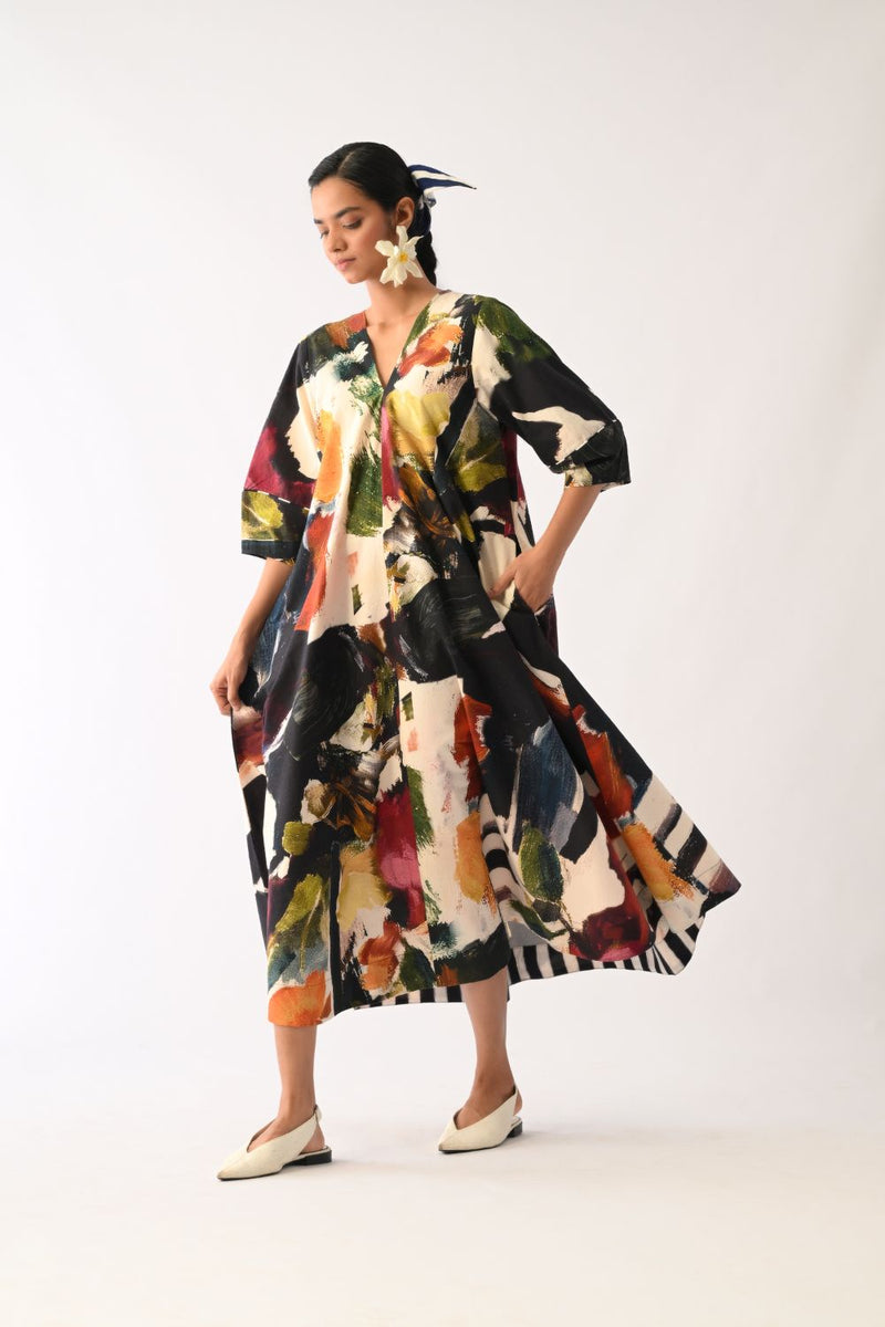 Noir Mayflower Dress cotton dress by O'Frida in multicolour for women in Singapore