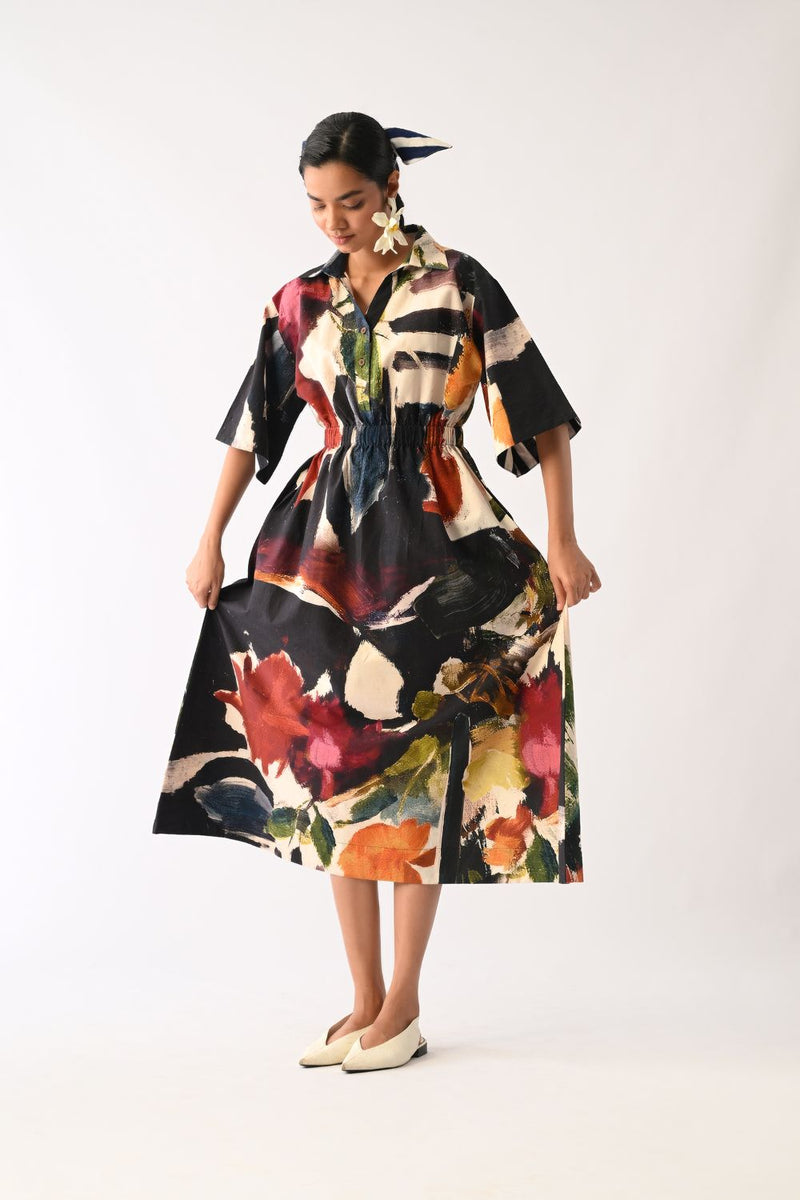 Noir Poem Dress cotton dress by O'Frida in multicolour for women in Singapore