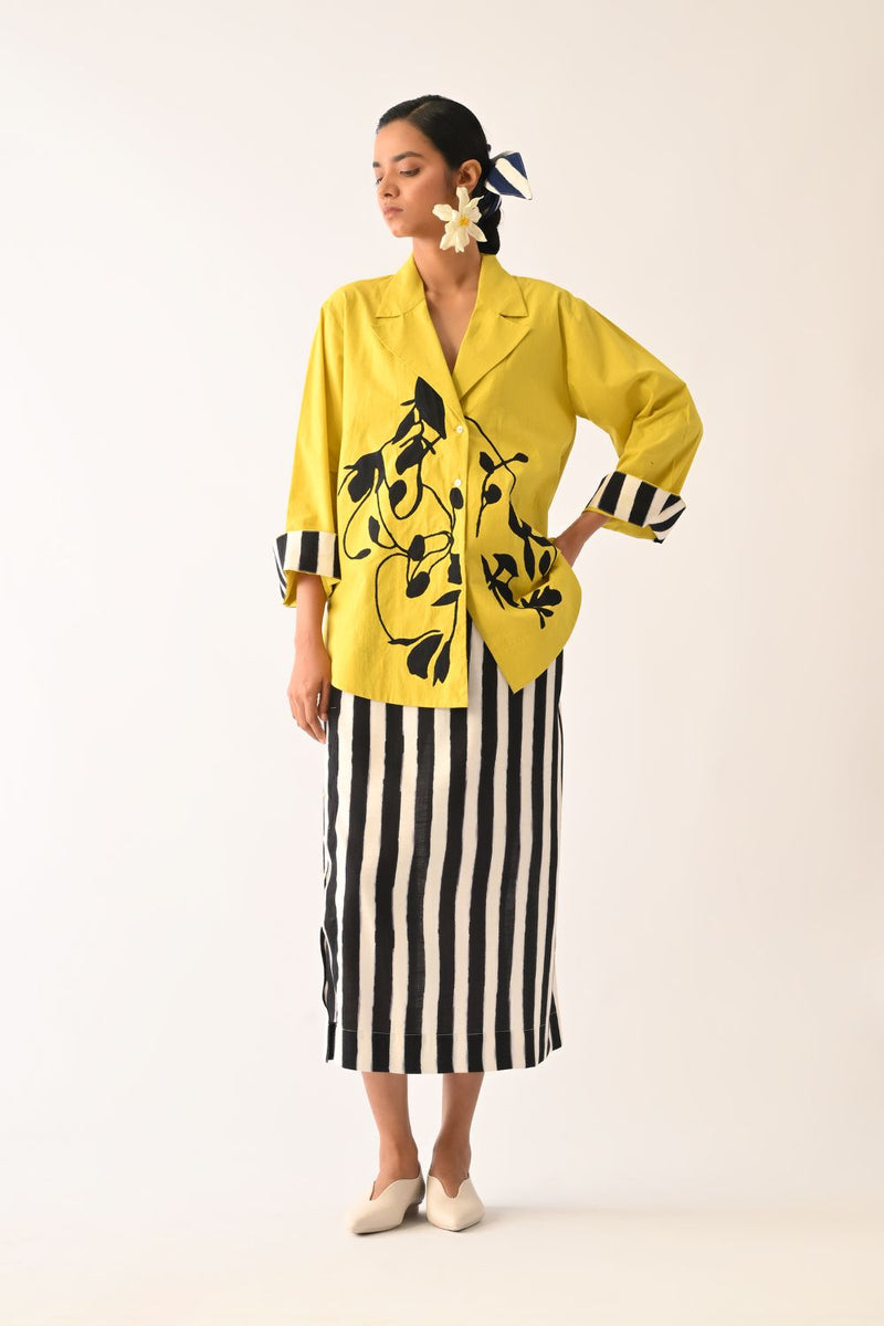 Mono Citrus Psyflora Appliqué Skirt Set poplin co-ord set by O'Frida in citrus for women in Singapore