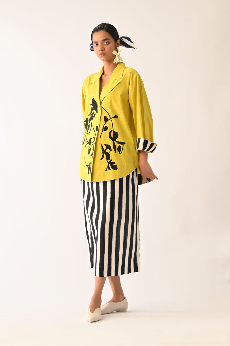 Mono Citrus Psyflora Appliqué Skirt Set poplin co-ord set by O'Frida in citrus for women in Singapore