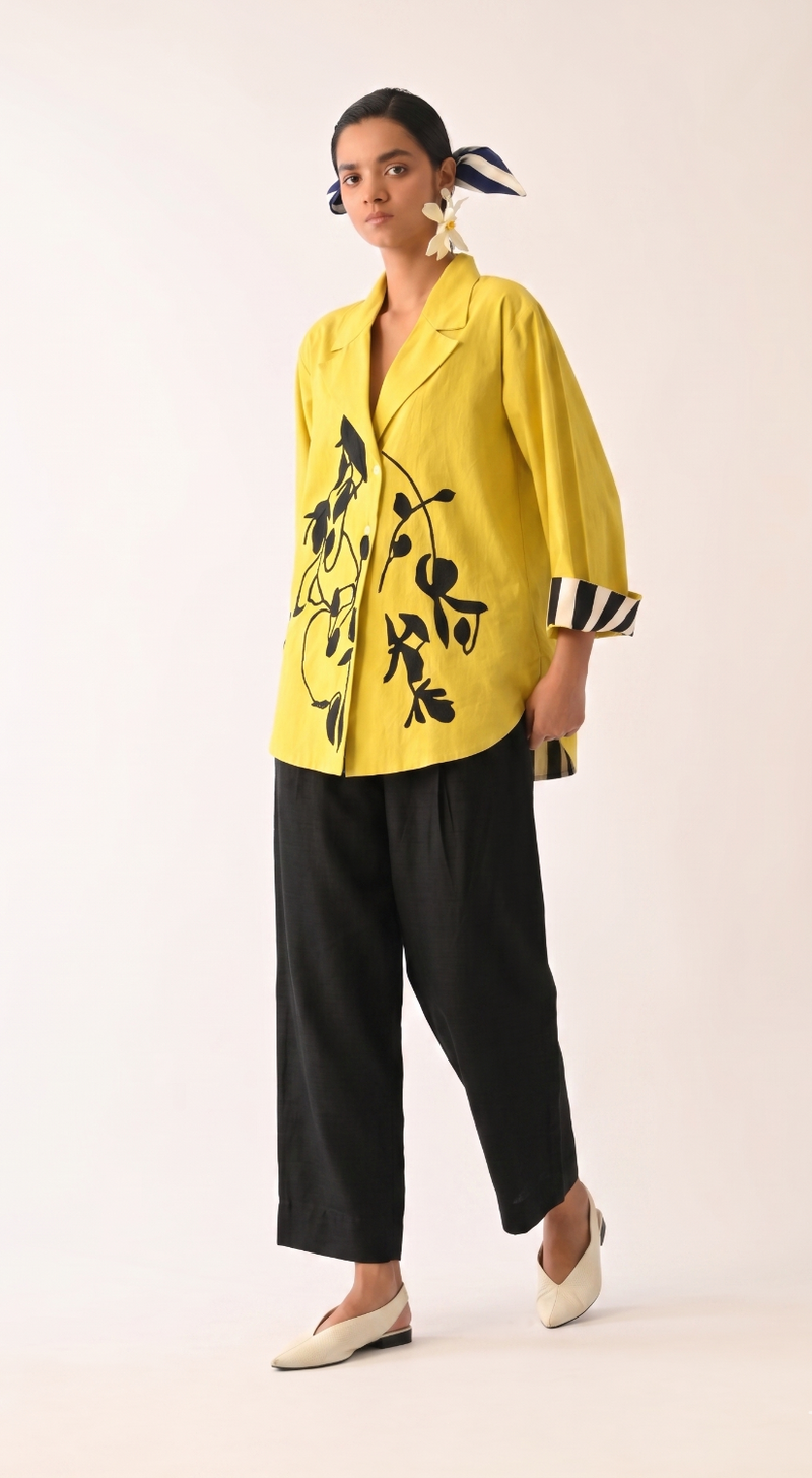 Mono Citrus Psyflora Appliqué Set poplin co-ord set by O'Frida in citrus for women in Singapore