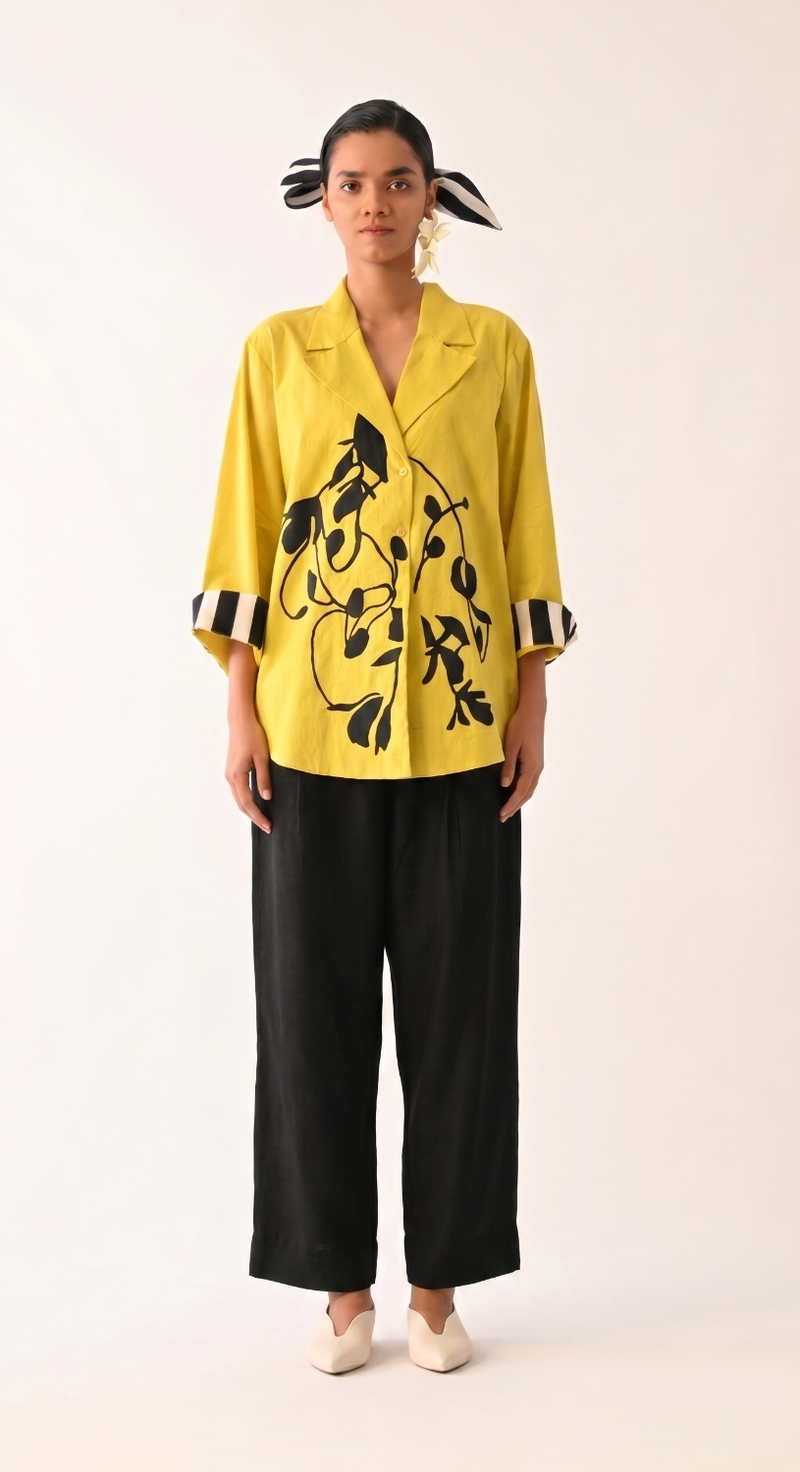 Mono Citrus Psyflora Appliqué Set poplin co-ord set by O'Frida in citrus for women in Singapore