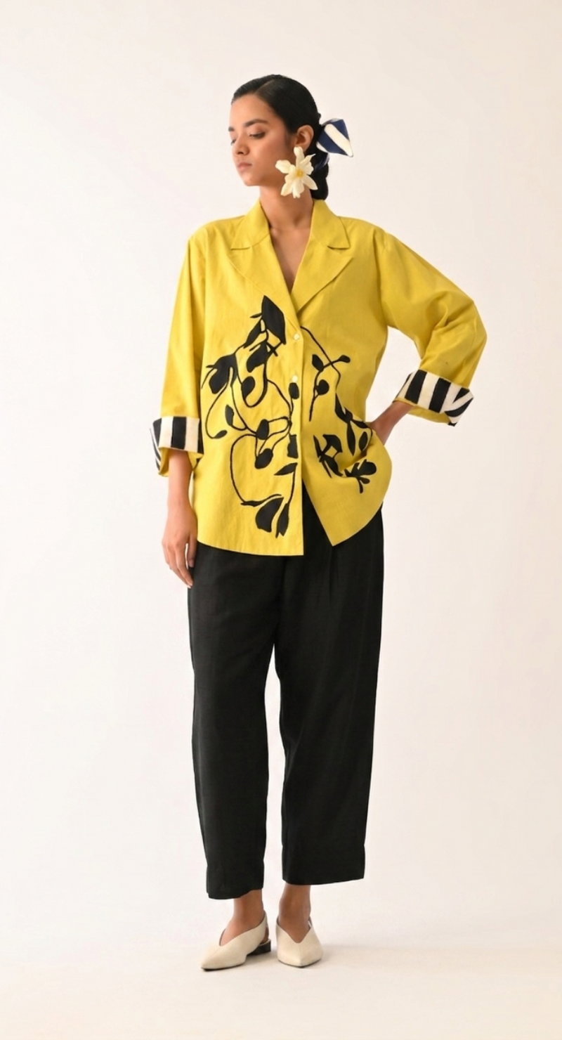 Mono Citrus Psyflora Appliqué Set poplin co-ord set by O'Frida in citrus for women in Singapore