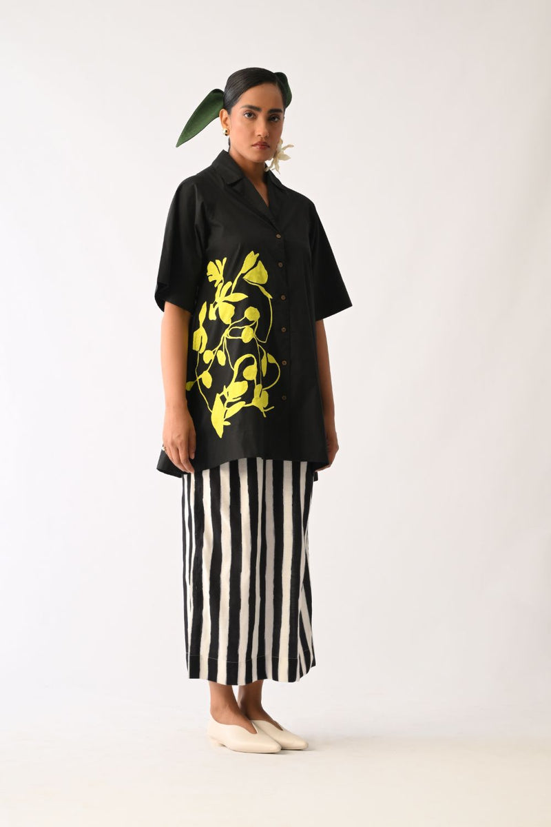 Mono Black Cuban Appliqué Shirt Set poplin co-ord set by O'Frida in black & white for women in Singapore