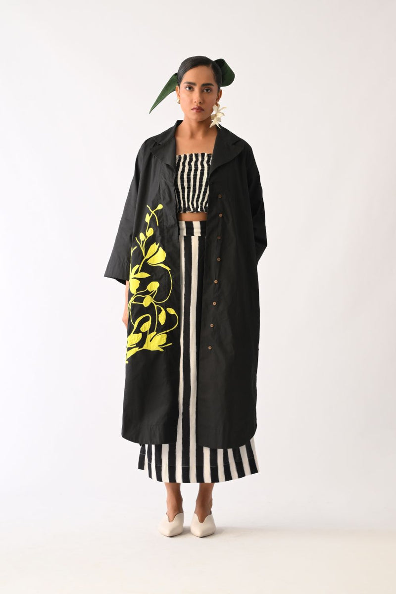 Mono Black Appliqué 3 Piece Set poplin co-ord set by O'Frida in all-black for women in Singapore