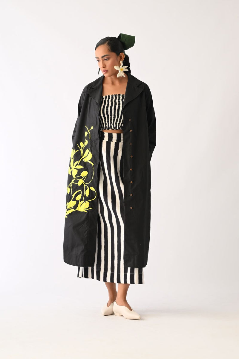 Mono Black Appliqué 3 Piece Set poplin co-ord set by O'Frida in all-black for women in Singapore