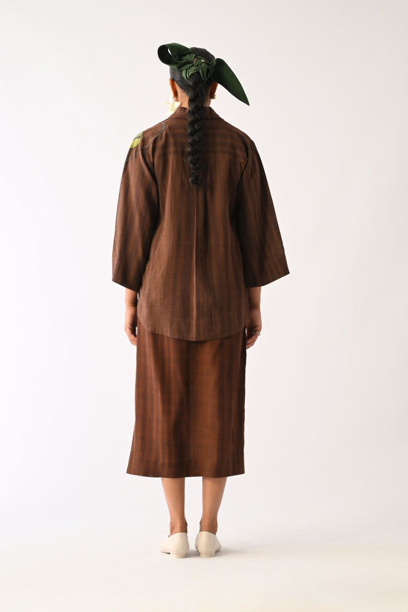 Brown Psyflora Appliqué Shirt Set cotton co-ord set by O'Frida in brown for women in Singapore
