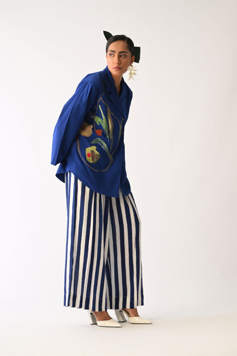 Botanica-Revolt RB Psyflora Appliqué Shirt Set poplin co-ord set by O'Frida in royal blue for women in Singapore