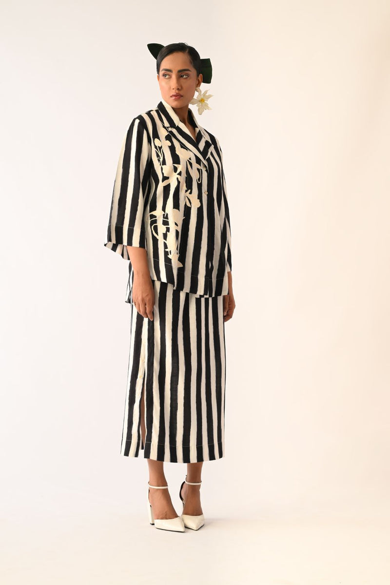 Revolt B&W Psyflora Appliqué Shirt Set cotton co-ord set by O'Frida in black & white for women in Singapore