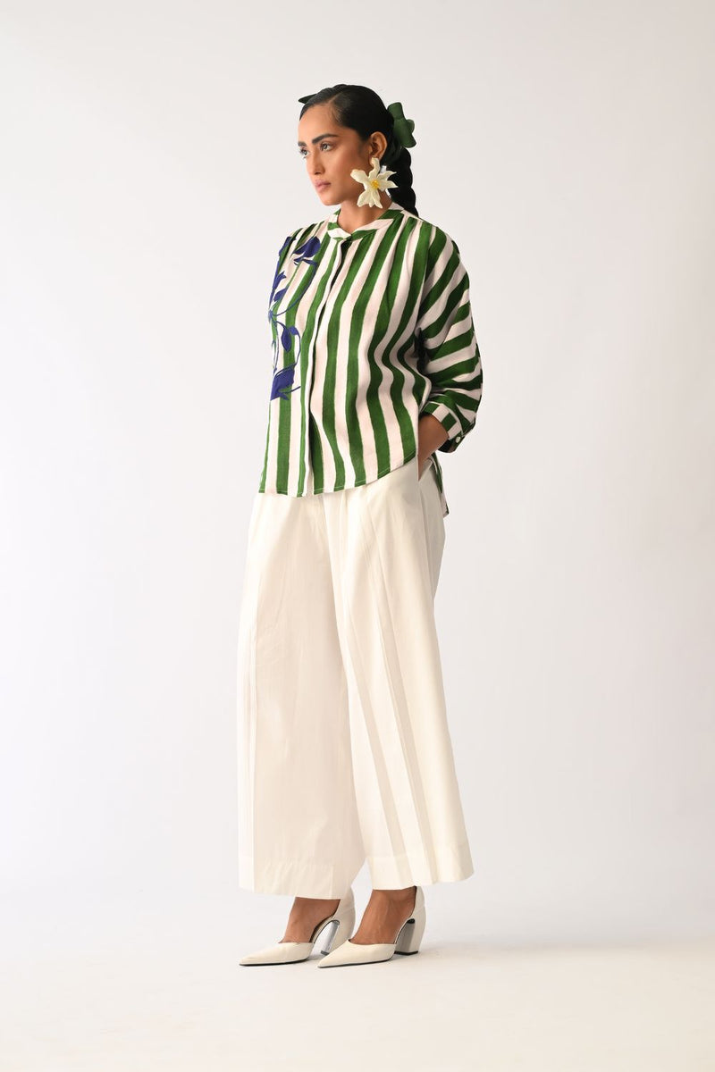 Revolt G Rj Appliqué Pant Set cotton co-ord set by O'Frida in green & white for women in Singapore