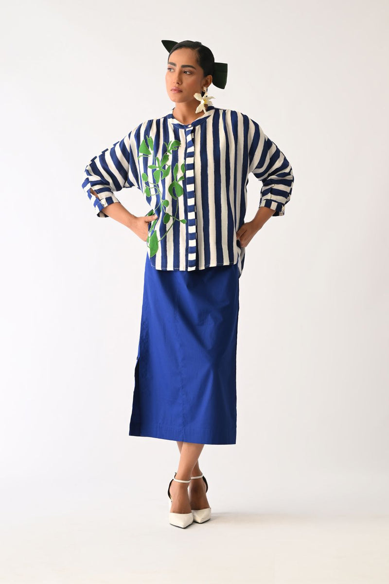 Revolt RB&W Rj Appliqué Skirt Set cotton co-ord set by O'Frida in royal blue & white for women in Singapore
