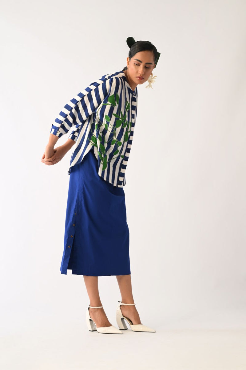 Revolt RB&W Rj Appliqué Skirt Set cotton co-ord set by O'Frida in royal blue & white for women in Singapore