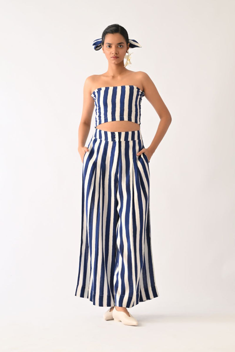 Revolt RB Bralette Pant Set twill slub co-ord set by O'Frida in royal blue & white for women in Singapore