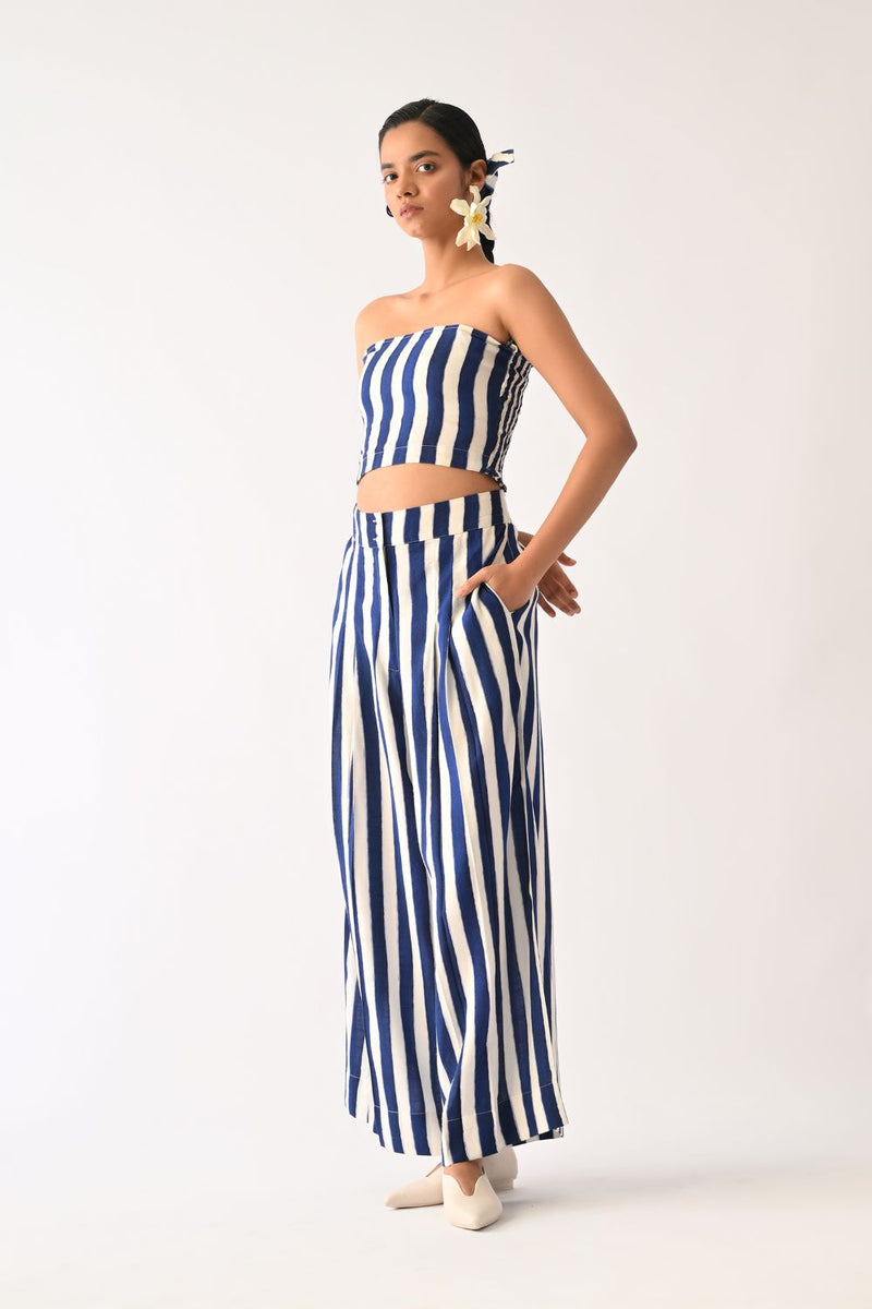 Revolt RB Bralette Pant Set twill slub co-ord set by O'Frida in royal blue & white for women in Singapore
