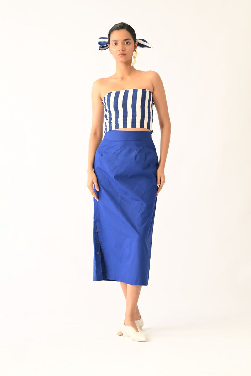 Revolt RB Bralette Skirt Set twill slub co-ord set by O'Frida in royal blue & white for women in Singapore