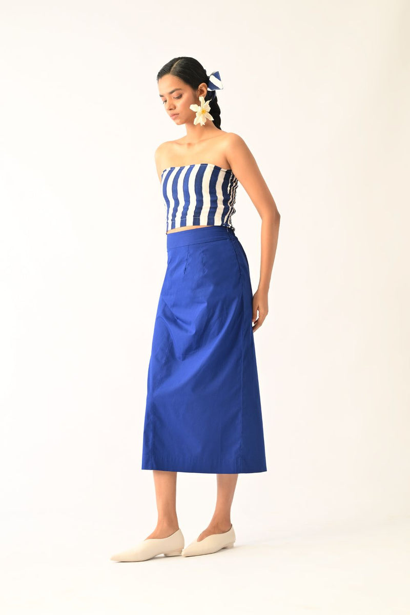 Revolt RB Bralette Skirt Set twill slub co-ord set by O'Frida in royal blue & white for women in Singapore
