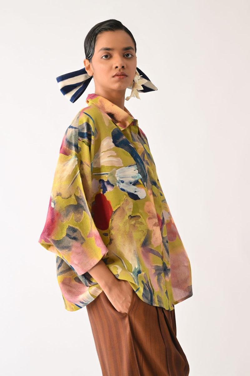 Liberty Olive Ae Shirt Set cotton co-ord set by O'Frida in olive for women in Singapore