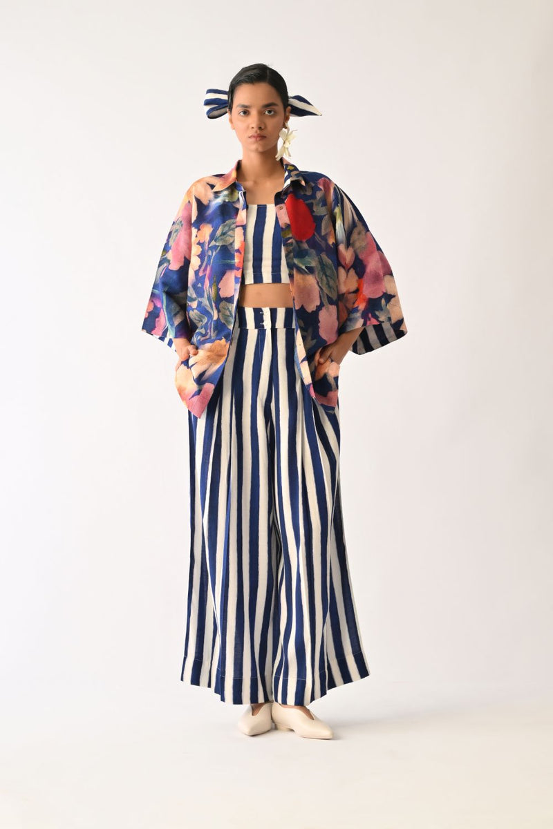 Liberty RB Ivy 3 Piece Shirt Set cotton co-ord set by O'Frida in royal blue for women in Singapore