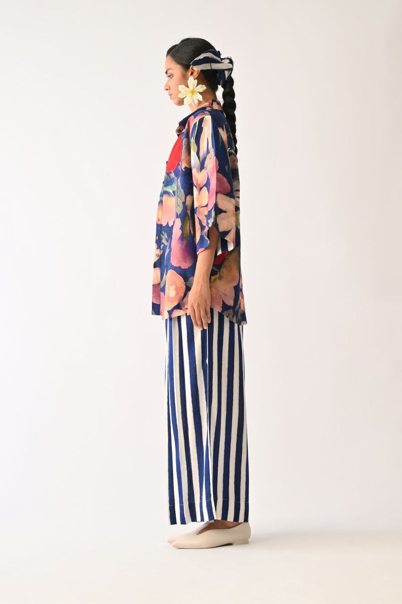 Liberty RB Ivy 3 Piece Shirt Set cotton co-ord set by O'Frida in royal blue for women in Singapore