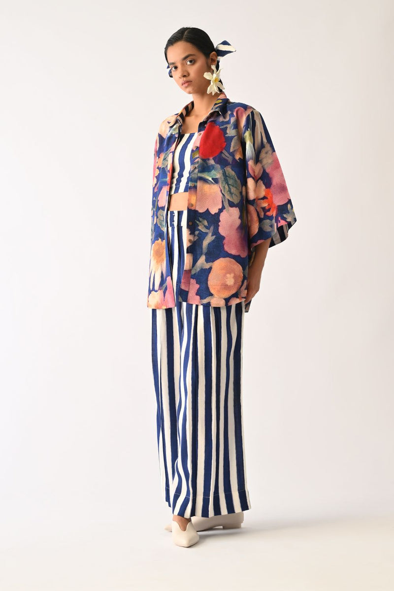Liberty RB Ivy 3 Piece Shirt Set cotton co-ord set by O'Frida in royal blue for women in Singapore