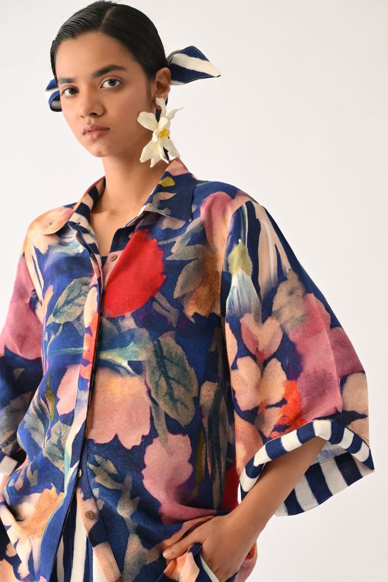 Liberty RB Ivy Shirt Set cotton co-ord set by O'Frida in royal blue for women in Singapore
