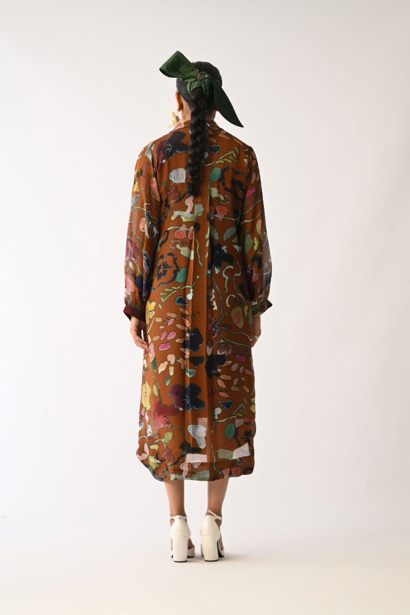 Luminia Brown Wrap Set organza cotton co-ord set by O'Frida in brown for women in Singapore