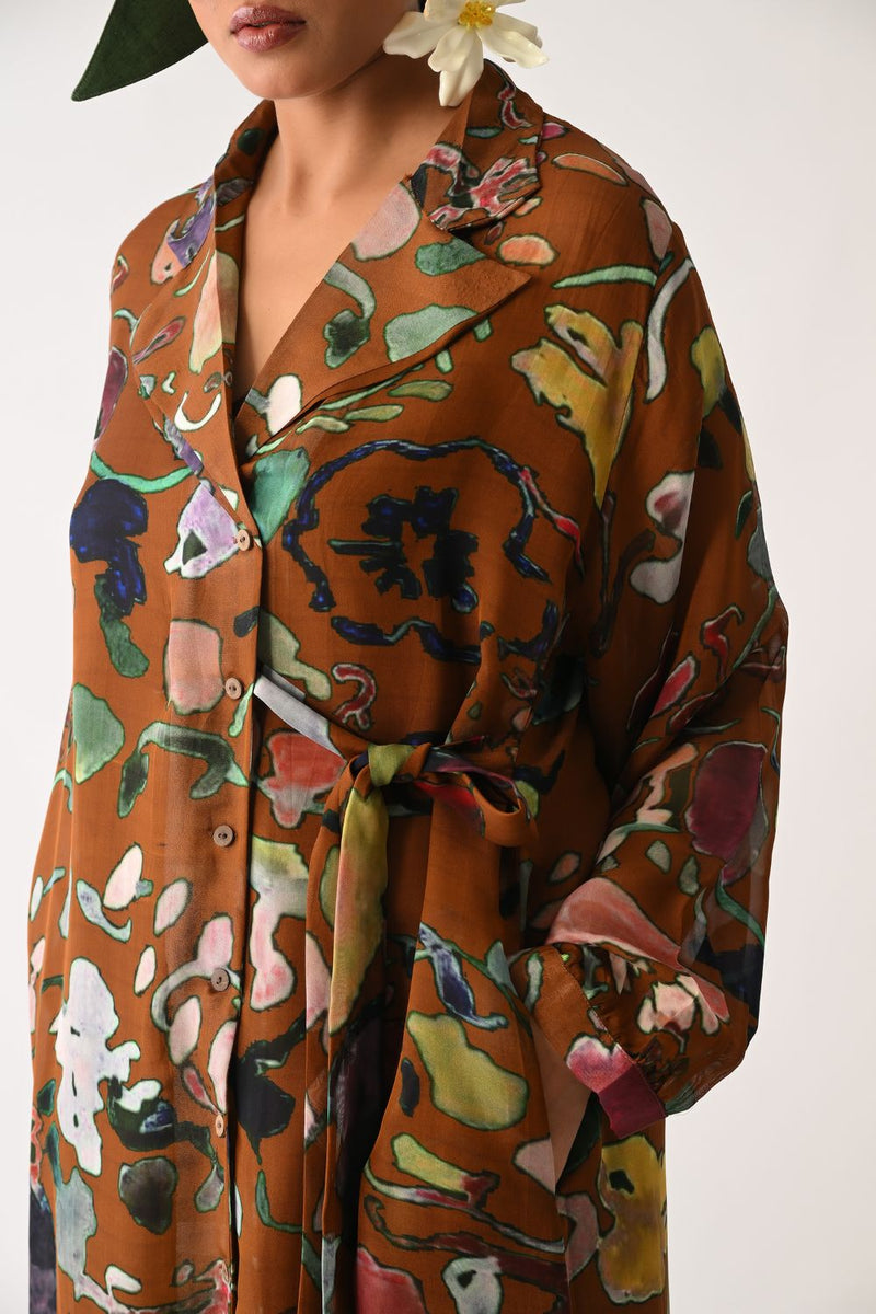 Luminia Brown Wrap Set organza cotton co-ord set by O'Frida in brown for women in Singapore