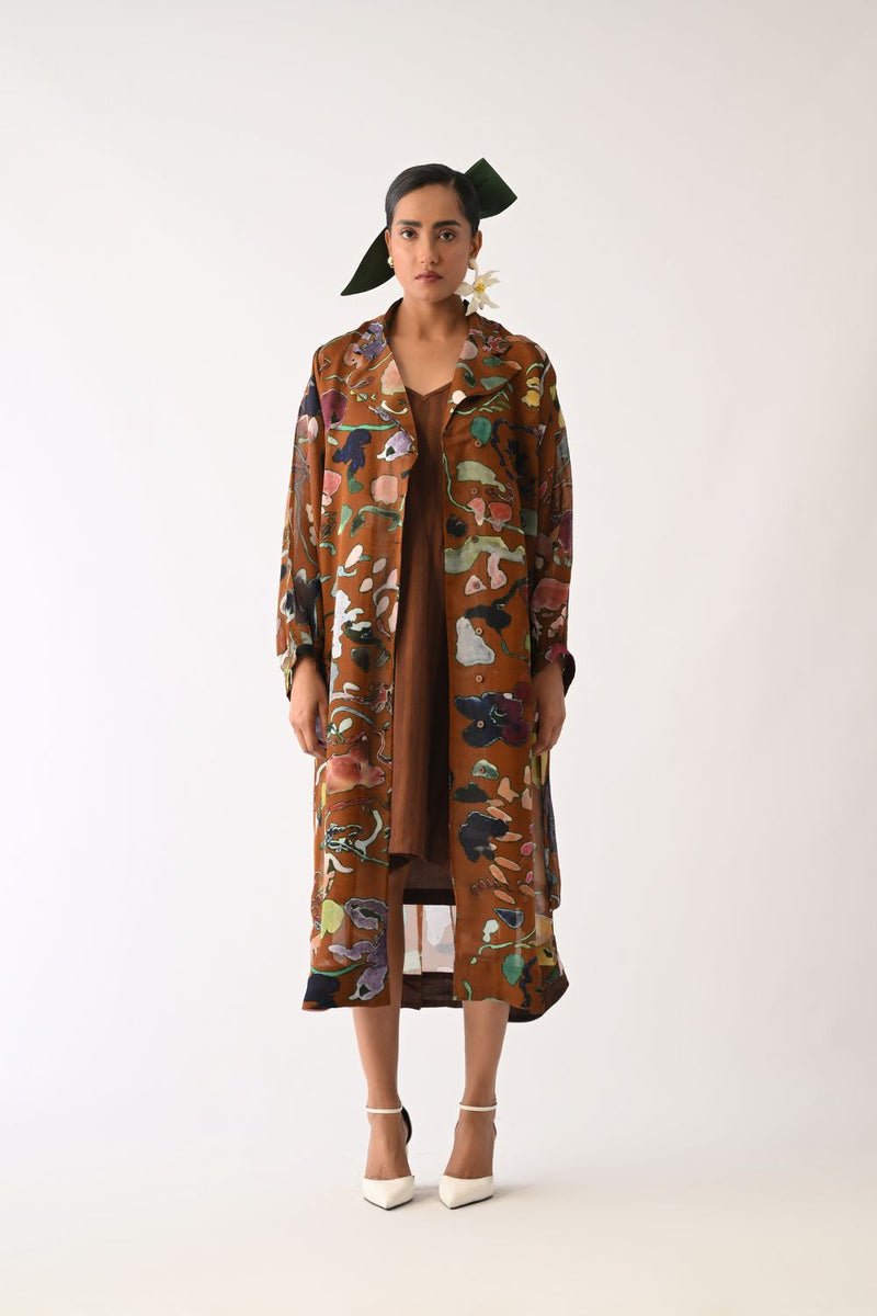 Luminia Brown Wrap Set organza cotton co-ord set by O'Frida in brown for women in Singapore