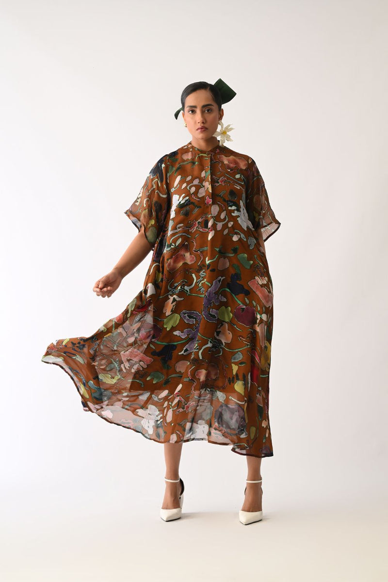 Luminia Brown Overlay Set organza cotton co-ord set by O'Frida in brown for women in Singapore