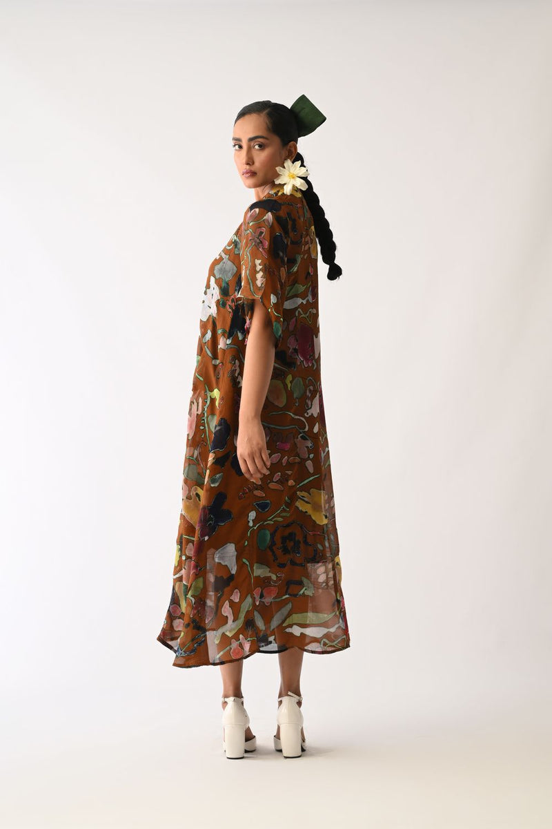 Luminia Brown Overlay Set organza cotton co-ord set by O'Frida in brown for women in Singapore