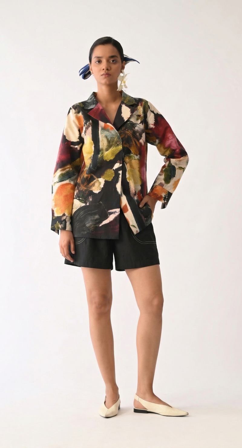 Noir Cuban Shirt Set cotton co-ord set by O'Frida in multicolour for women in Singapore