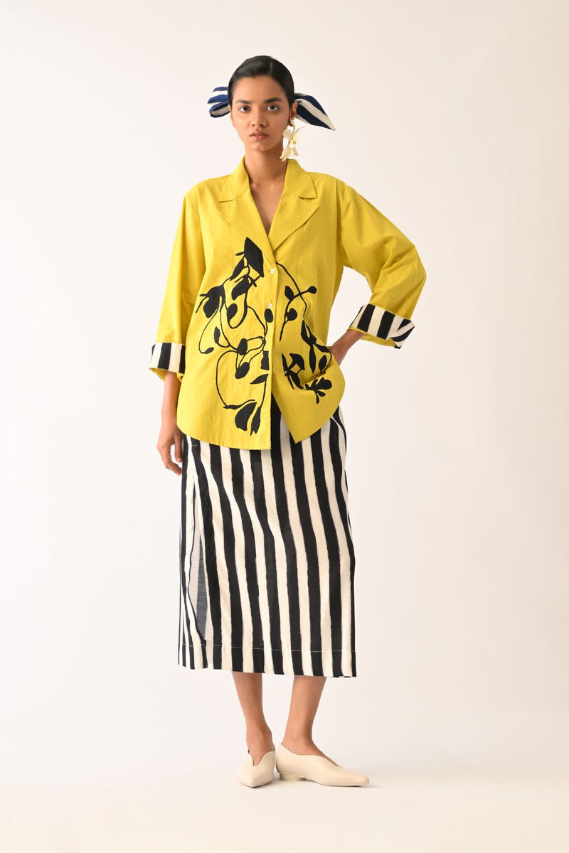 Mono Citrus Appliqué Jacket poplin jacket/overlay by O'Frida in citrus for women in Singapore