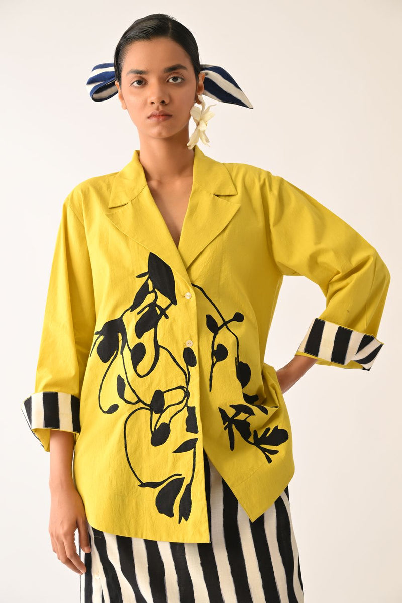 Mono Citrus Appliqué Jacket poplin jacket/overlay by O'Frida in citrus for women in Singapore