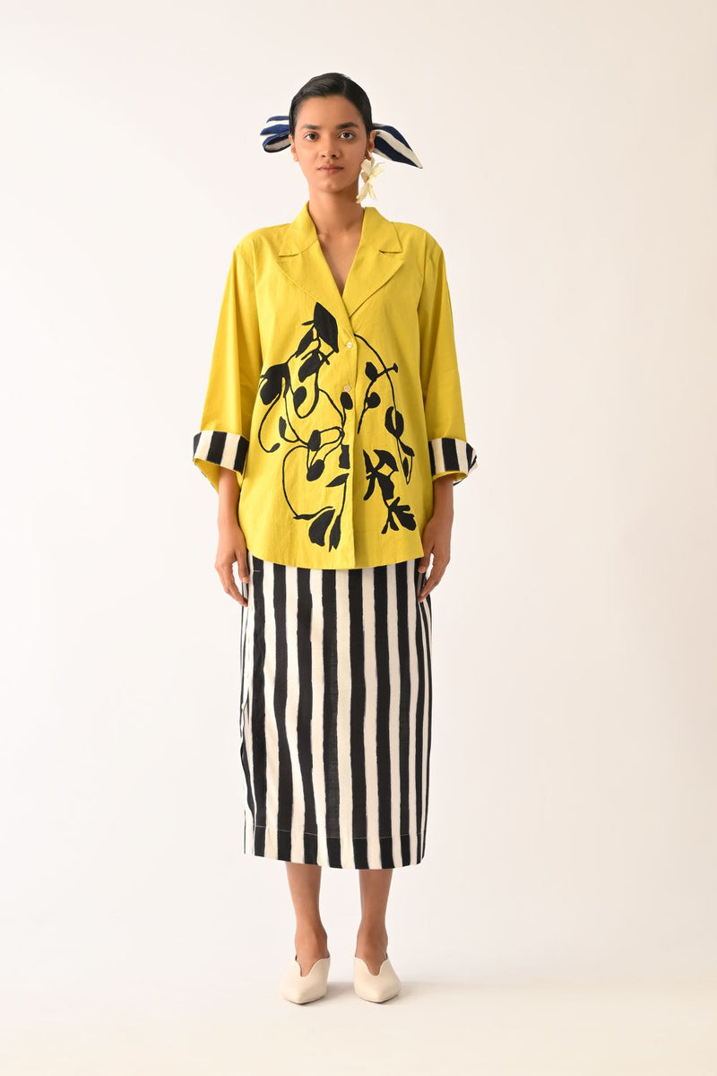 Mono Citrus Appliqué Jacket poplin jacket/overlay by O'Frida in citrus for women in Singapore