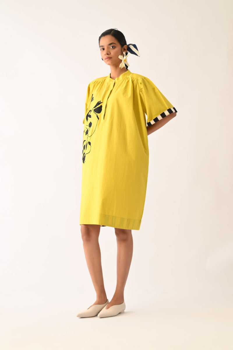 Mono Citrus Beach Appliqué Dress poplin dress by O'Frida in citrus for women in Singapore