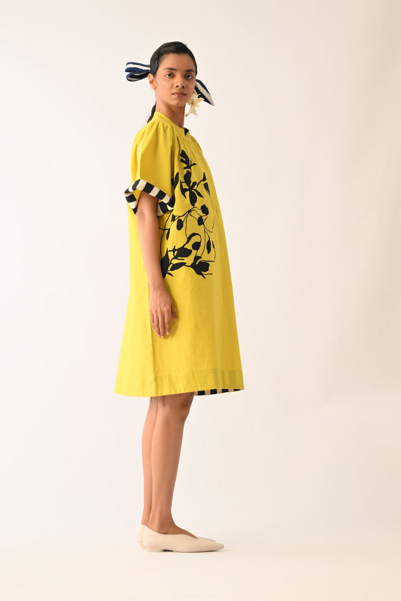 Mono Citrus Beach Appliqué Dress poplin dress by O'Frida in citrus for women in Singapore