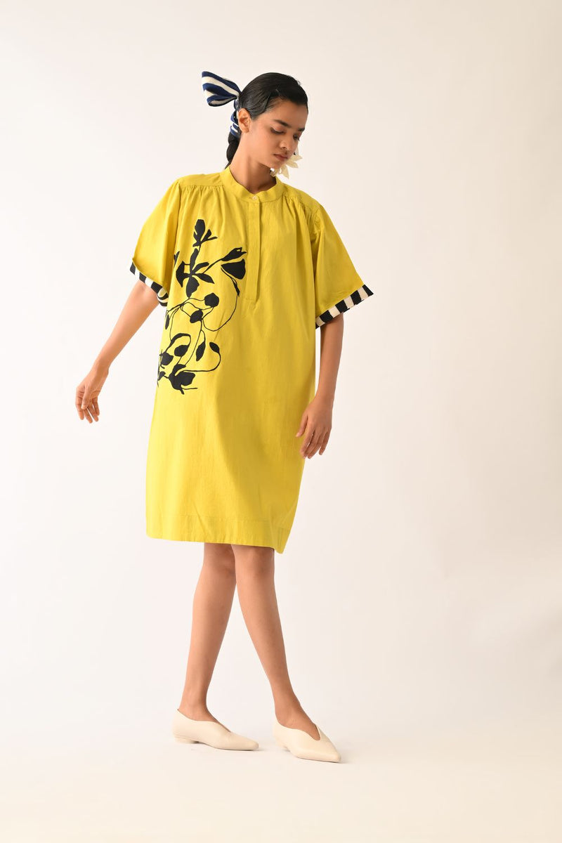 Mono Citrus Beach Appliqué Dress poplin dress by O'Frida in citrus for women in Singapore