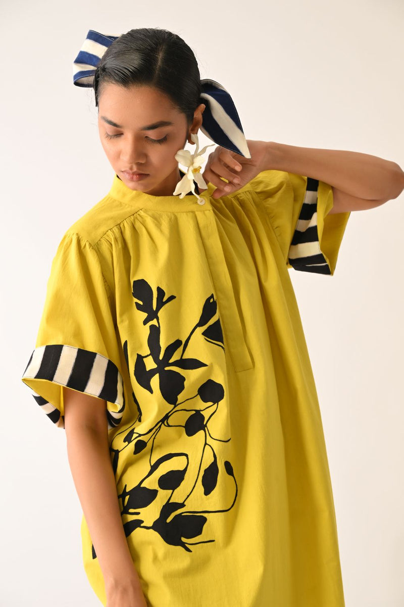 Mono Citrus Beach Appliqué Dress poplin dress by O'Frida in citrus for women in Singapore