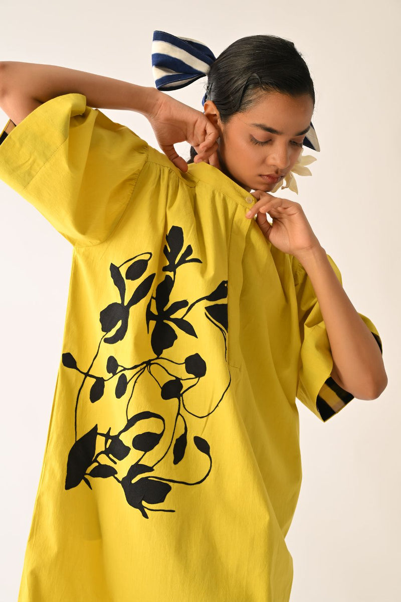 Mono Citrus Beach Appliqué Dress poplin dress by O'Frida in citrus for women in Singapore