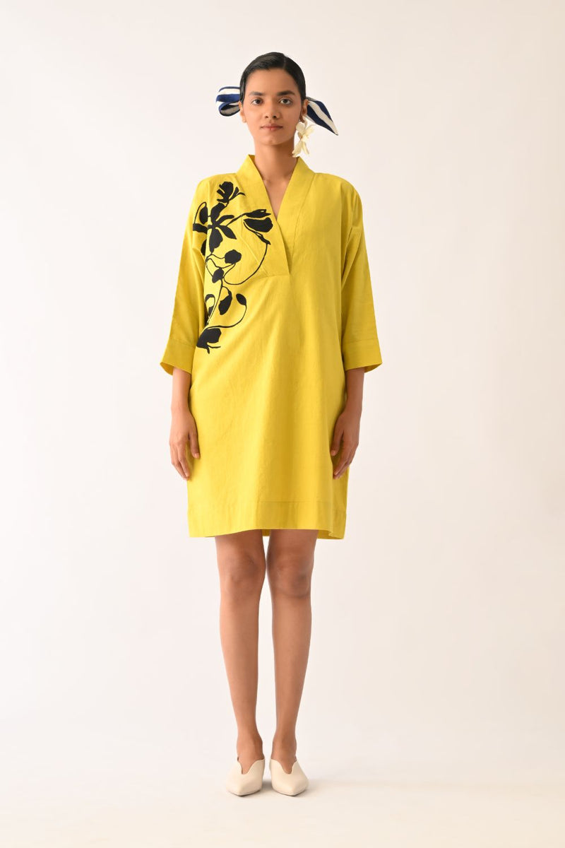 Mono Citrus Sicily Appliqué Dress poplin dress by O'Frida in citrus for women in Singapore