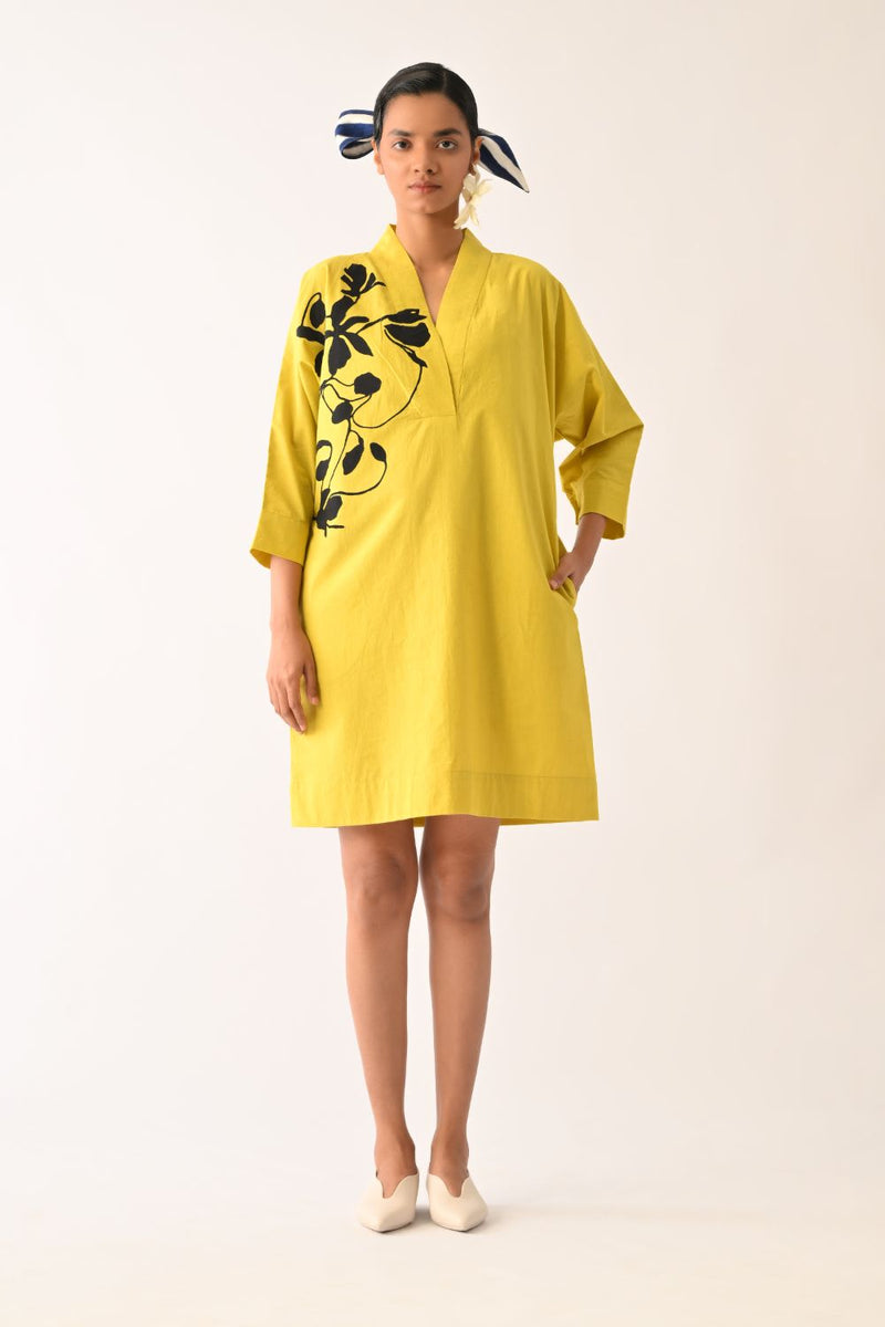Mono Citrus Sicily Appliqué Dress poplin dress by O'Frida in citrus for women in Singapore