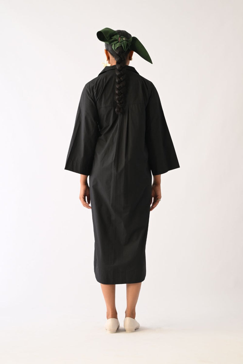 Mono Black Wrap Appliqué Dress poplin dress by O'Frida in all-black for women in Singapore